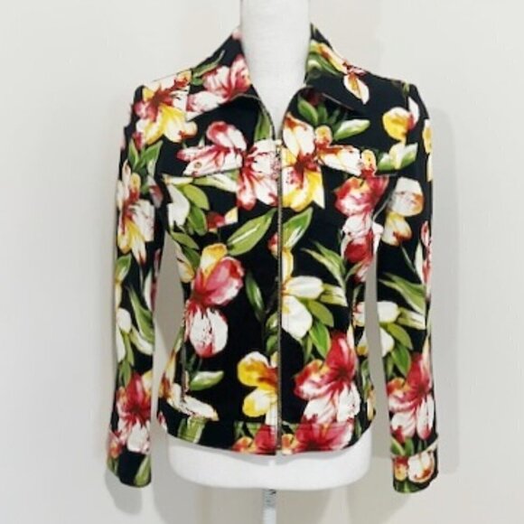 St. John Sport by Marie Gray Jackets & Blazers - St. John Sport Marie Gray Floral Zip Front Jacket Women's Size P